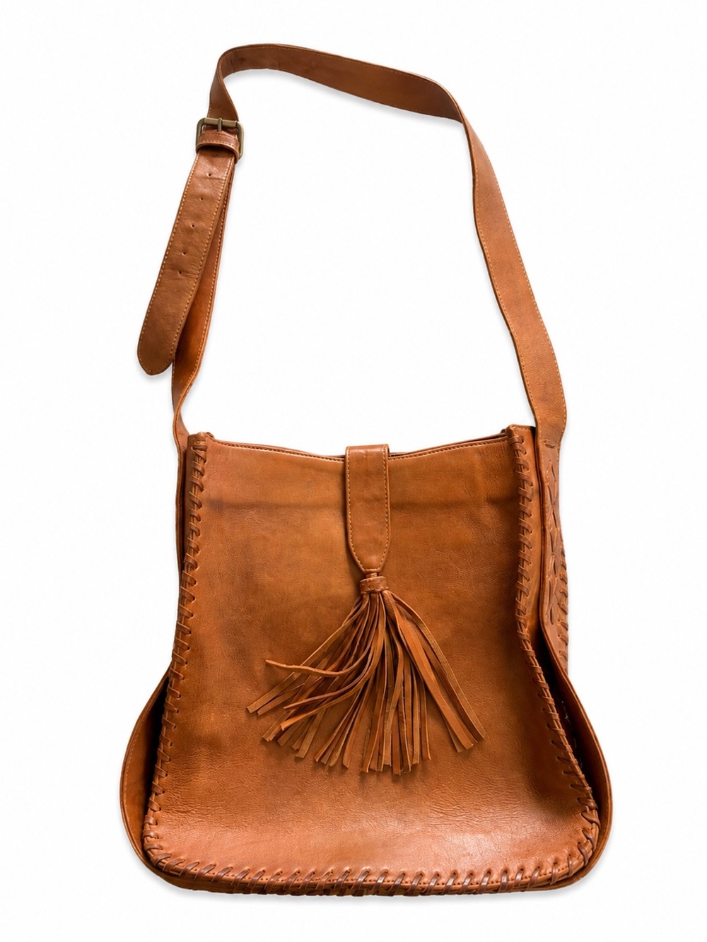 Scully Tan Leather Shoulder Bag with Tassel